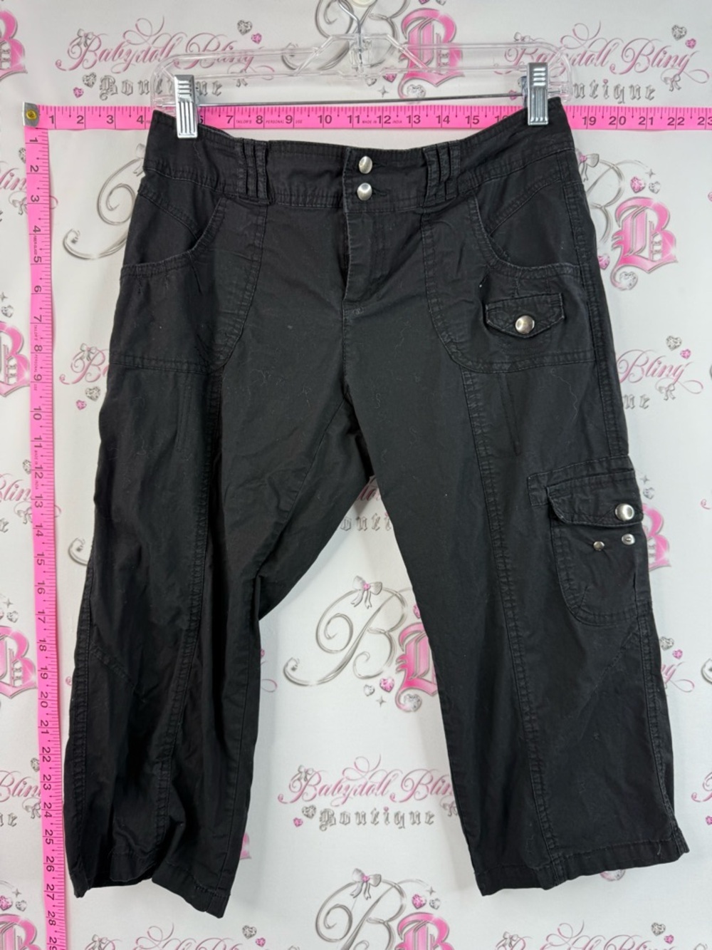 Ricki's capri pants pockets Black Cargo Capris with Snap Pocket Accents